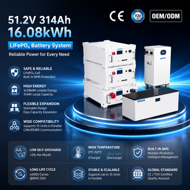 LiFePO4 Battery 51.2V 100Ah Deep Cycle Built-in BMS for Residential Solar Energy Storage Solar Storage Battery