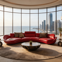 Sofá Italiano Moderno de Lujo, Sofá Curvo de Cuero Rojo, Conjunto de Sofás Redondos Grandes para Sala de Estar, Oficina o Salón de Alta Gama
