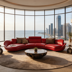 Divano Moderno Italiano di Lusso in Pelle Rossa, Set di Divani Curvi, Grande Divano Rotondo per Salotti di Ville di Lusso, Uffici e Lounge - Product Image 4