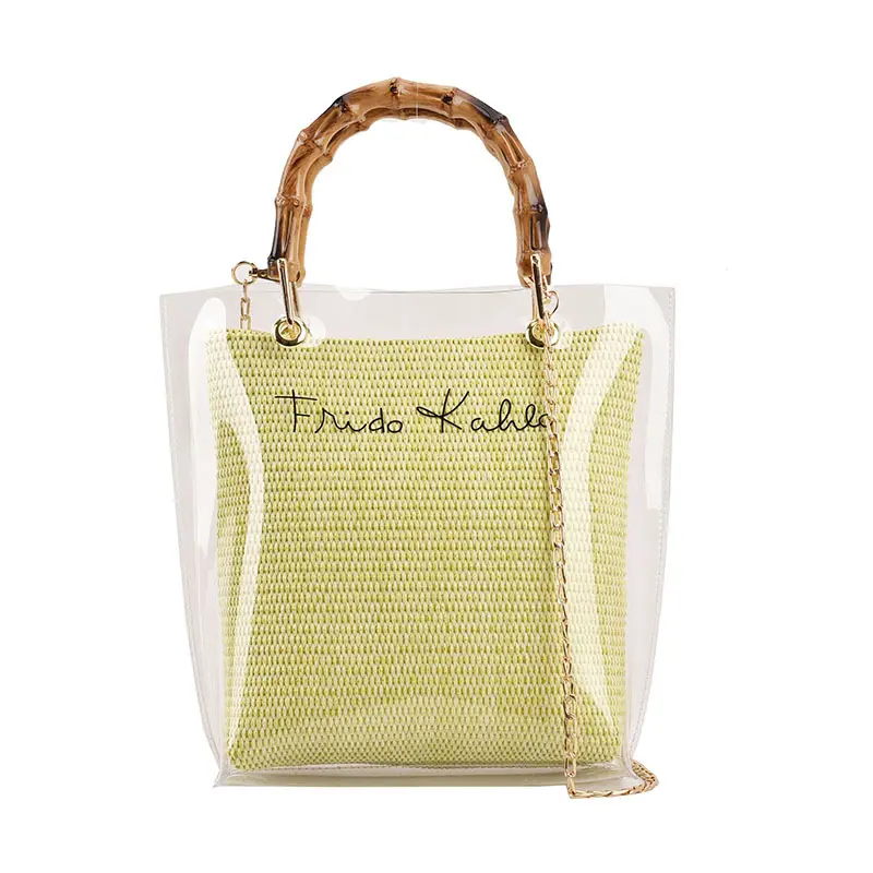 Borsa da donna all'ingrosso trasparente da donna con manico in bambù di lusso 5A borse da vacanza di marca firmate di alta qualità
