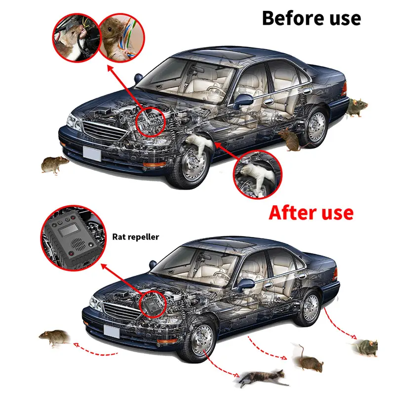 OEM pengusir tupai mobil pengusir tikus ultrasonik pengusir tikus untuk kendaraan mobil Chase tikus tikus tikus