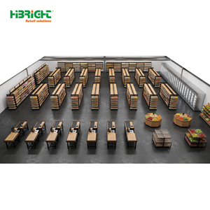 Étagères de supermarché à grain de bois, présentoirs de vente au détail, ensemble d'étagères gondoles pour l'aménagement des allées de magasin d'alimentation - Product Image 1