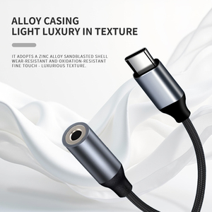 محول USB <span class=keywords><strong>C</strong></span> إلى ، محول أنثى مع DAC Hi Res صوت 24bit/kHz من النوع <span class=keywords><strong>C</strong></span> إلى headaux Jack Dongle كابل صوت نايلون مضفر - Product Image 2