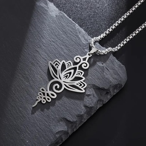 Collana di fiori in acciaio inossidabile a forma di fiore in acciaio al titanio, loto cavo, collana in stile palazzo - Product Image 6