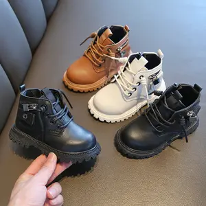 Bottes Martin pour chaussures pour garçons pour enfants bottes en cuir antidérapantes pour filles britanniques rétro fond souple bébé cuir plat robuste s