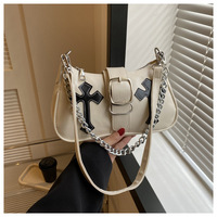 Sac bandoulière Y2K en cuir PU de créateur, style gothique punk, design cruciforme, pour fille cool et tendance, collection 2026