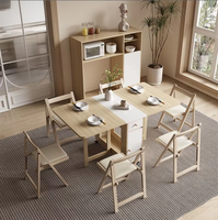 Ensemble table et chaises pliantes multifonctionnelles en bambou, idéal pour les petits appartements, usage domestique, extensible avec roulettes