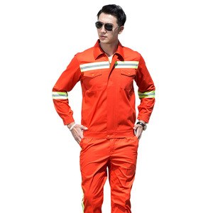 Ensemble d'uniformes de travail orange réfléchissant à manches longues pour les travaux de nettoyage en usine et en atelier - Product Image 1