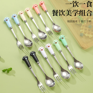 Kreative 18/8 Edelstahl süße Katze Klaue Gabel Löffel Besteck Dessert Löffel Obst Gabel Kinder Besteck - Product Image 1