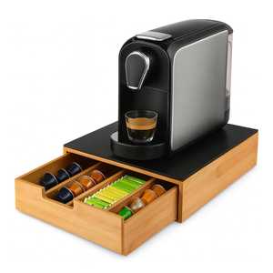 Tiroir de rangement pour dosettes de café en bois de bambou avec dessus en verre noir pour machine à café 31,5x30x10 cm - Product Image 1