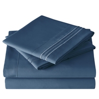 Parure de lit 4 pièces en microfibre Queen Size, tissu brossé 90 g/m², broderie, draps rafraîchissants anti-plis à poches profondes et ajustement facile