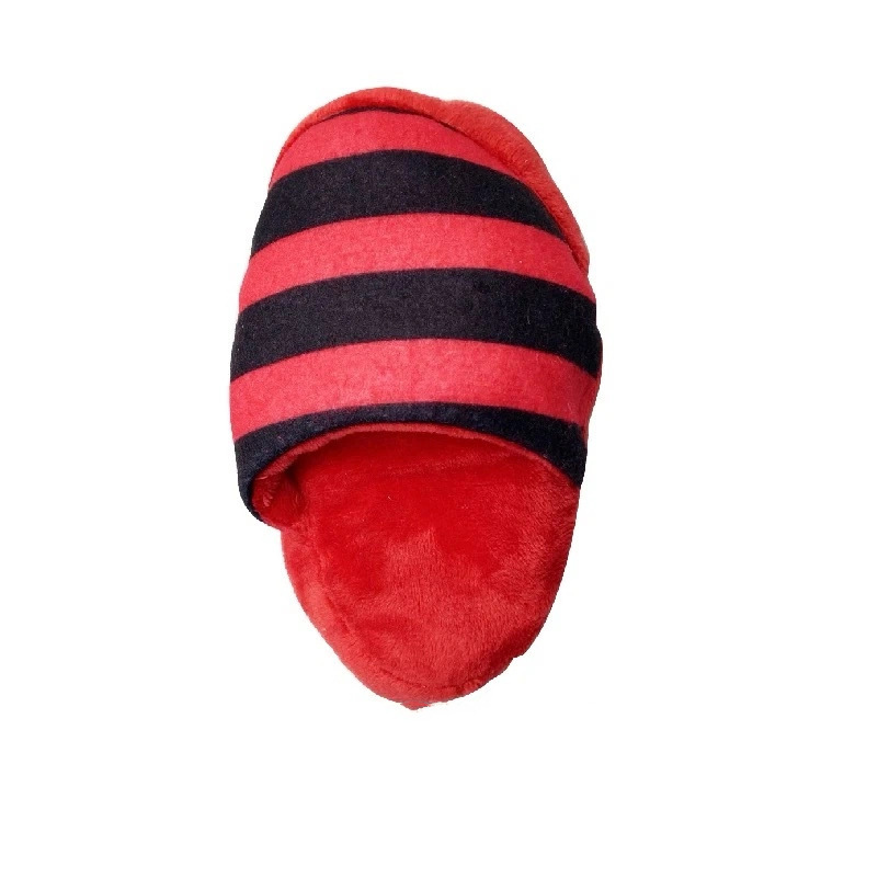 Black and red plush slippers