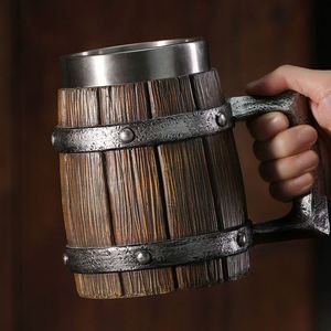 Customizable Stainless Steel Resin Medieval Wooden Cup Retro Viking Drinking Antique <b>Mug</b> for Stoneware Wine - Product Image 5