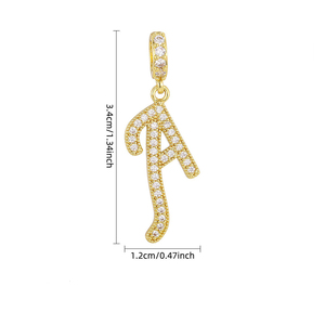 Ciondolo con Iniziale A-Z in Ottone Placcato <span class=keywords><strong>Oro</strong></span> 18K 2026, con Micro Pavé di Zirconi, Charm Alfabetico Corsivo da Donna, Regalo Personalizzato, Catena Snake - Product Image 2