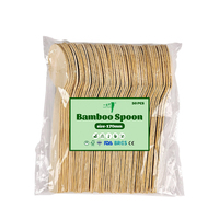 Couverts de voyage écologiques jetables en bambou brut avec logo personnalisé, comprenant couteau, fourchette, cuillère et serviette