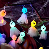 Guirlande lumineuse LED fantôme d'Halloween en tulle, à piles, pour décoration intérieure et extérieure, maison, jardin, fête