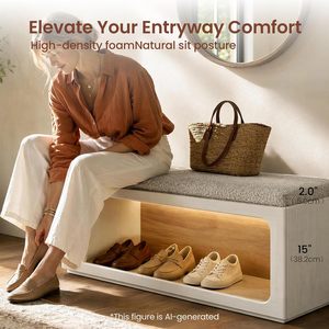 Banco de Almacenamiento para Zapatos de 31.5 Pulgadas con Cojín Extraíble y Luz LED Integrada, Banco Blanco para Entrada, Pasillo, <span class=keywords><strong>Dormitorio</strong></span>, Sala de Estar - Product Image 3