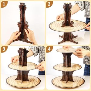 DAMAI Cupcake <b>Stand</b> Decoration <b>3</b> <b>Tier</b> Western Party <b>Cake</b> Holder Wood Cupcake <b>Stand</b> Decor for Woodland Party Supplies - Product Image 3