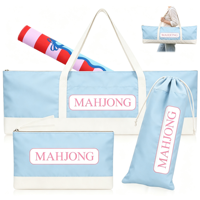Ensemble de 3 sacs de rangement portables extra longs et imperméables pour Mahjong, avec porte-pièces, tapis et sac de rangement surdimensionné en polyester à fermeture éclair motif fleurs sauvages