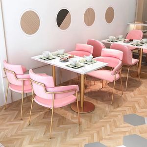 Rosa cor mármore pedra mesa Metal Jantar Set Chaise Restaurante Móveis sala de jantar Mesa e cadeira Sets Coffee Set - Product Image 2