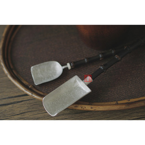 Pure tin <b>tea</b> spatula with purple bamboo handle, <b>tea</b> <b>set</b> accessory for brewing <b>tea</b> around a stove, handmade <b>tea</b> spoon, incense - Product Image 3