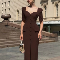 Nouvelle Robe Longue Élégante pour Femme Automne-Hiver, Col Carré Sexy, Tendance et Chic