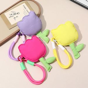 Beautiful Tulip Keychain with Wrist Strap Puffy Fabric Flower Bag Charm Soft Padded Keyring <b>Gift</b> for Girlfriend - Product Image 3
