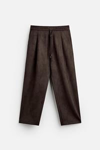 스웨이드 질감 패브릭 주름 디자인 캐주얼 바지 - Product Image 4