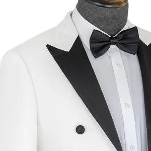 Jaket tuksedo pernikahan pria, jaket blazer Double Breasted, mantel Pagi pria tampan putih