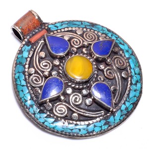 Pendentifs en gros en argent tibétain turquoise faits à la main - Product Image 2