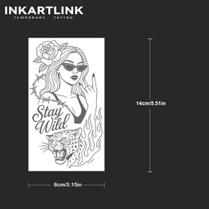 INKARTLINK Autocollant de <span class=keywords><strong>tatouage</strong></span> 'Stay Wild' style flash traditionnel américain, motifs Léopard, Rose, Girl Power, à base de plantes premium, tenue 15 jours, fournitures en vrac - Product Image 4