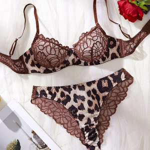 Ensemble <span class=keywords><strong>de</strong></span> soutien-gorge push-up en dentelle florale à imprimé léopard marron, bretelles réglables, doux et respirant, lingerie sexy pour femmes - Product Image 6