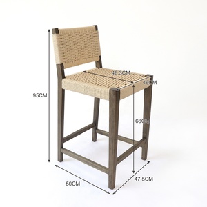 Tabouret de bar <span class=keywords><strong>en</strong></span> <span class=keywords><strong>bois</strong></span> massif avec dossier confortable <span class=keywords><strong>en</strong></span> corde tressée, design minimaliste, avec repose-pieds <span class=keywords><strong>pour</strong></span> la maison ou le bar - Product Image 6