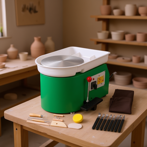 Machine à poterie électrique verte 350W avec plateau et ensemble d'outils pour l'art céramique et le bricolage - Product Image 2