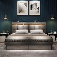 Cadre de lit moderne et simple en bois massif, lit double de 1,5 mètre, grand rangement, lit simple de 1,8 mètre, panneau King pour chambre principale, en tissu
