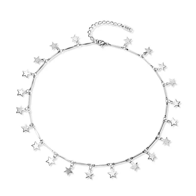 Dainty Rvs Tiny Stars Hanger Vrouwen Choker Ketting Zilver Kleur Korte Ketting Verstelbare Ketting Sieraden Voor Dames