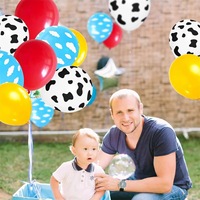 Lot de 40 ballons en latex rouge et jaune à imprimé vache et nuage, ballons colorés pour décorations de fête d'anniversaire pour enfants