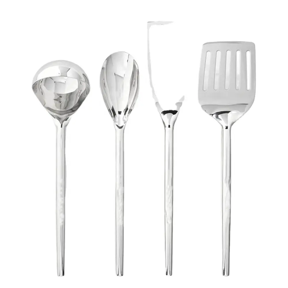 kitchen utensil sets Serving Utensils Set with Plain Round Handle stainless steel serving utensil set