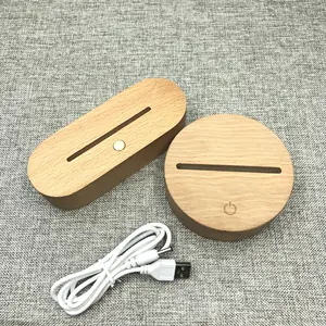 Lampu dasar Led 3D, lampu malam USB kayu bulat dan dasar kayu Oval untuk listrik akrilik 50 dekorasi saklar plastik kamar tidur Led