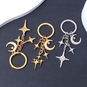 Minimalist Hollow-Out Keychain Four-Pointed Star & Crescent Moon Metal Pendant for <b>Bags</b> & Keys Elegant <b>Gift</b> - Product Image 5