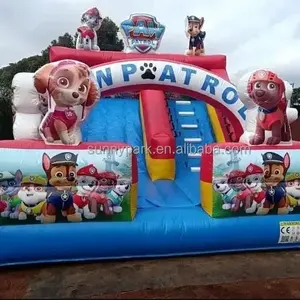 Paw Team Springkasteel Met Glijbaan Opblaasbare Leuke Stad Opblaasbare Uitsmijter Glijbaan Voor Kinderen Commerciële Bounce House Party Verhuur