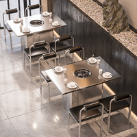 Design moderne, ensemble de chaises de table pour marmites chaudes pour barbecue en acier inoxydable et en bois pour restaurants sans fumée