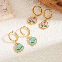 Franse verse polygoon hanger oorbelgespen handgeschilderde emaille tulp vis fruit decoratieve oorbellen vintage sieraden