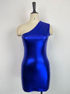 Mini <span class=keywords><strong>abito</strong></span> Casual con spalla obliqua modesto estate 2023 vestito Sexy da Club verde <span class=keywords><strong>blu</strong></span> rosso argento oro lavorato a <span class=keywords><strong>maglia</strong></span> metallizzata - Product Image 6