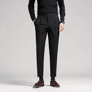 TONGYANG British Style Men High Waist Casual Dress Pant Belt Design Slim <strong>Trousers</strong> Formal Office Social Party Dress Suit Pants - Product Image 2