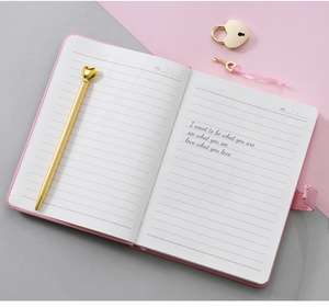 Tùy chỉnh máy tính xách tay Organizer Bìa Cứng PU da A5 cô gái Womens Nhật Ký màu hồng với khóa - Product Image 3