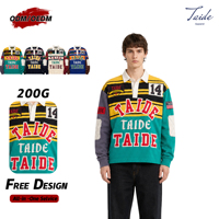 Polo de rugby surdimensionné TaiDe CE ROHS sur mesure 350GSM avec blocs de couleur et broderie appliquée, fournisseur en gros OEM ODM pour hommes