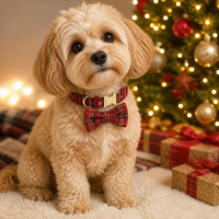 Ensemble collier et laisse pour chien géométrique rouge durable avec nœud papillon, kit de promenade pour chien avec sac à déjections canines, accessoires dorés et rubans