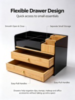 Organisateur de bureau en acrylique noir bambou, boîte de rangement de bureau pour fournitures de bureau, maquillage, cosmétiques, adapté pour la maison, le bureau