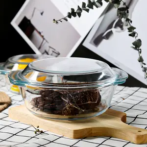 Large Wholesale Clear heat resistant glass bowl for microwave oven with lid/ glass food container